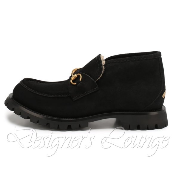 ⚡️SOLD! NEW GUCCI Horsebit Black Suede Shearling Bee Loafer Ankle Boot 8G/US 8.5 - Picture 9 of 10